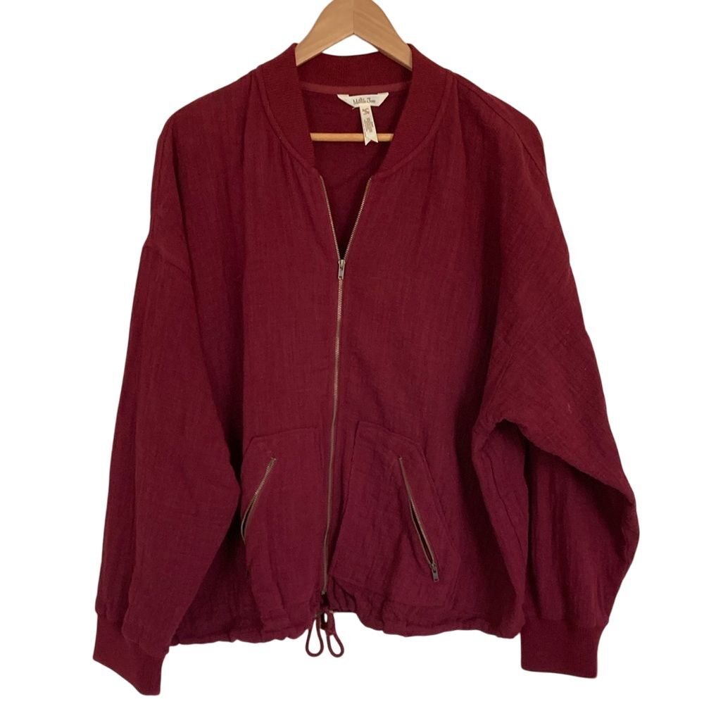 Matilda Jane Womens Bomber Style Jacket Size XL‎ Burgundy Cotton Zip Front